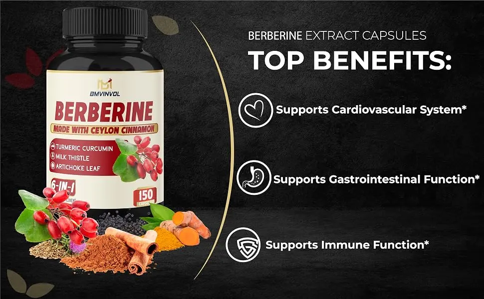 Berberine Supplement 4700mg - 5 Months Supply - High Potency with Ceylon Cinnamon, Turmeric - Supports Immune System, Cardiovascular & Gastrointestinal Function - Berberine HCl Supplement Pills - Berberine with Ceylon Cinnamon