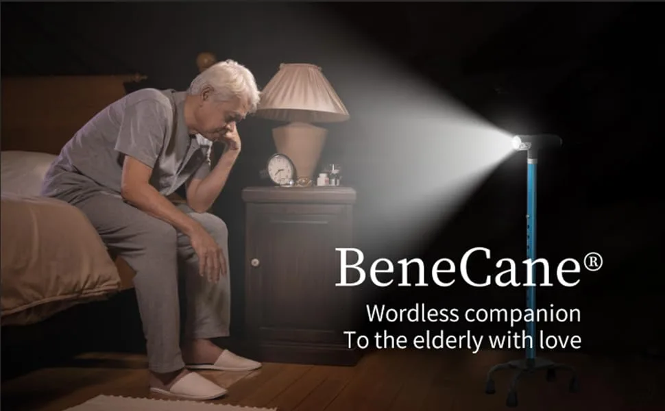 BeneCane Quad Cane Walking Cane with Two Led Lights with Big Base T Handle&Lightweight Adjustable Walking Stick Four Pronged Sturdy for Men and Women PINK - BeneCane walking cane