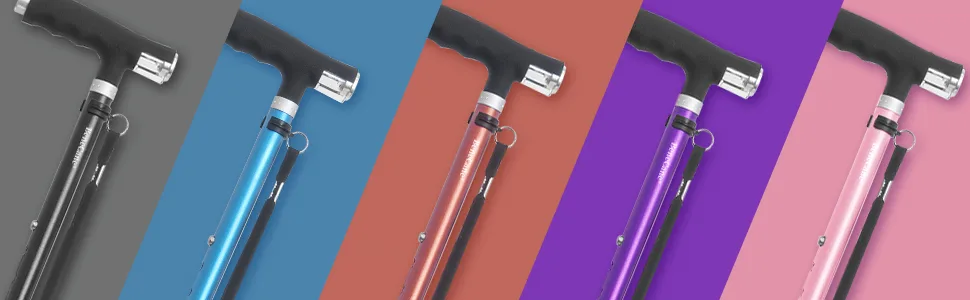 BeneCane Quad Cane Walking Cane with Two Led Lights with Big Base T Handle&Lightweight Adjustable Walking Stick Four Pronged Sturdy for Men and Women PINK - BeneCane Walking Cane with LED LIGHT