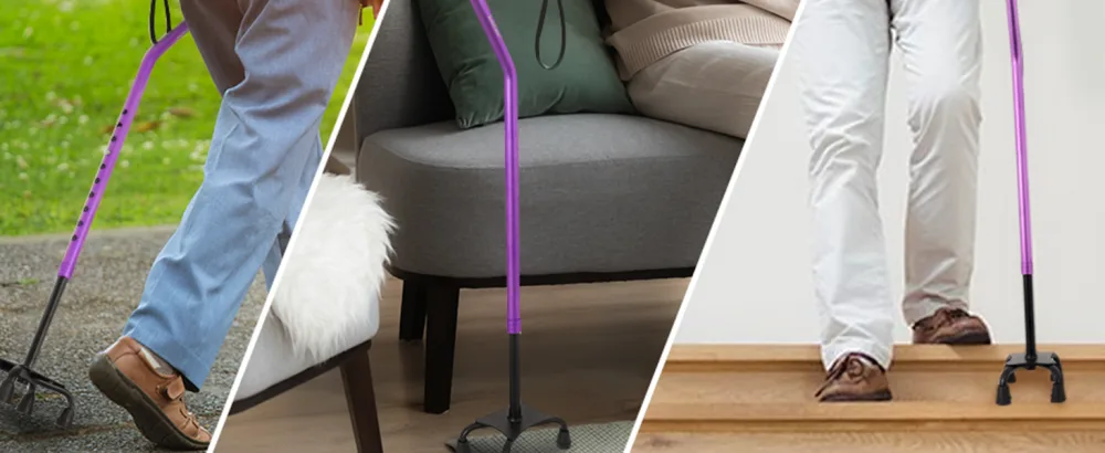 BeneCane Quad Cane Adjustable Walking Cane with Offset Soft Cushioned Handle for Men & Women Lightweight Comfortable with 4-Pronged feet for Extra Stability black - BeneCane Walking Cane