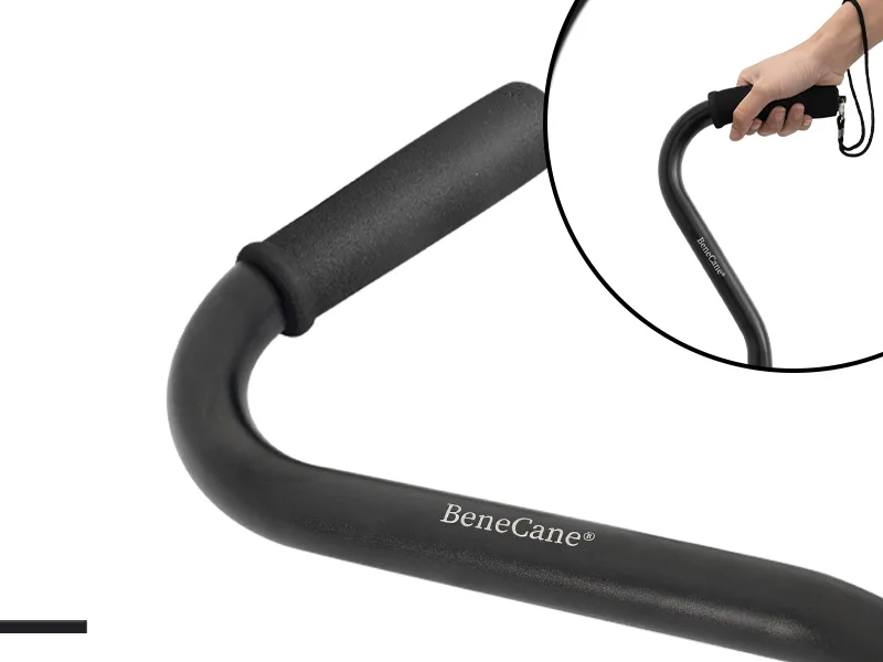 BeneCane Quad Cane Adjustable Walking Cane with Offset Soft Cushioned Handle for Men & Women Lightweight Comfortable with 4-Pronged feet for Extra Stability black - BeneCane Walking Cane