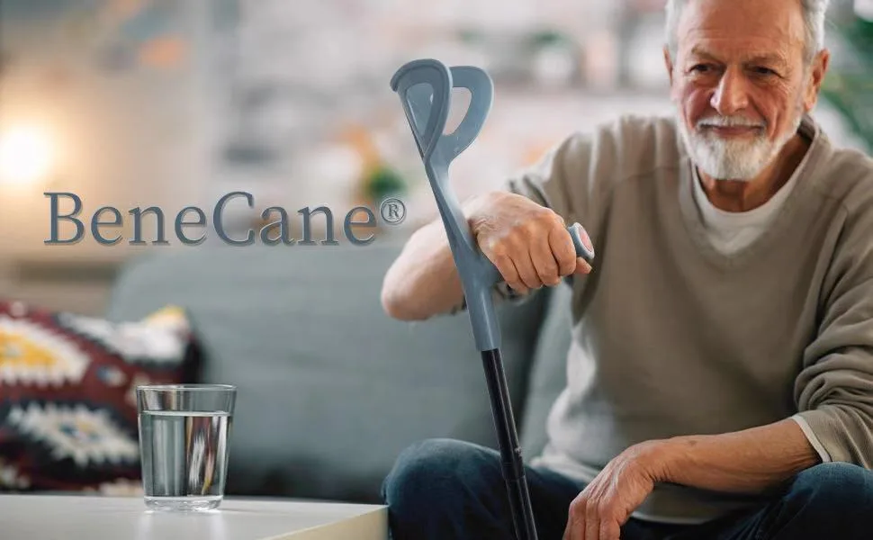 BeneCane Forearm Canes Lightweight Arm Crutch Adjustable Ergonomic Comfortable on Wrist Non Skid Rubber Tips Black(1 pair ) - BeneCane