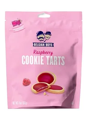 Belgian Boys Raspberry Cookie Tarts, Raspberry Jam Shortbread Cookies, Individually Wrapped Treats, Non-GMO, No Preservatives (22 Tarts per Pouch) - raspberry cookie tarts dessert belgian boys european cookies