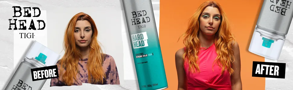Bed Head by TIGI Hard Head Hairspray for Extra Strong Hold 11.7 oz - Before. After.