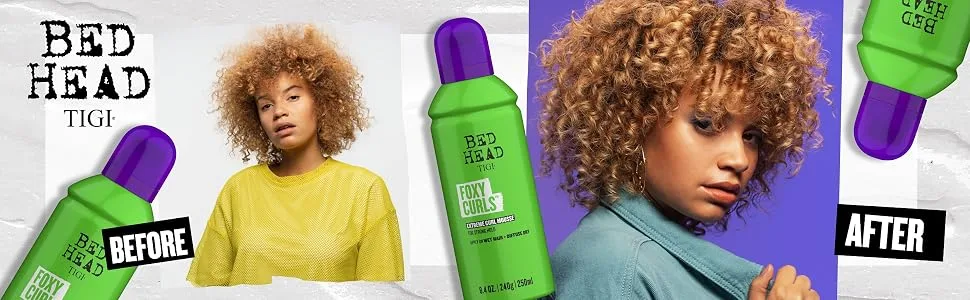 Bed Head by TIGI Foxy Curls Curly Hair Mousse for Strong Hold 8.4 oz - Before. After