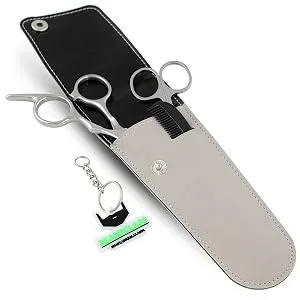 BEARDCLASS Beard Mustache Scissors Kit Set for Men (3 in 1) for Beard Care with Small Comb and Leather Pouch - Leather Pouch
