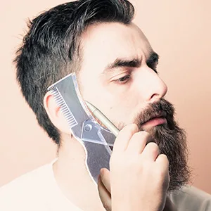 Beard Shaper Kit - Complete Shaping & Styling Tool - Transparent Adjustable Shaper, Razors, Barber Pencil - Beard Stencil Guide Template Outliner Many Styles for Perfect Line Up - follicle booster shaving tool