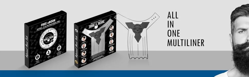 Beard Shaper & Beard Shaping Tool for Men, Beard Lineup Guide Template, Perfect for Styling and Edging, Includes Dual Action Beard Comb & Barber Pencil Liner - Beard Shaper