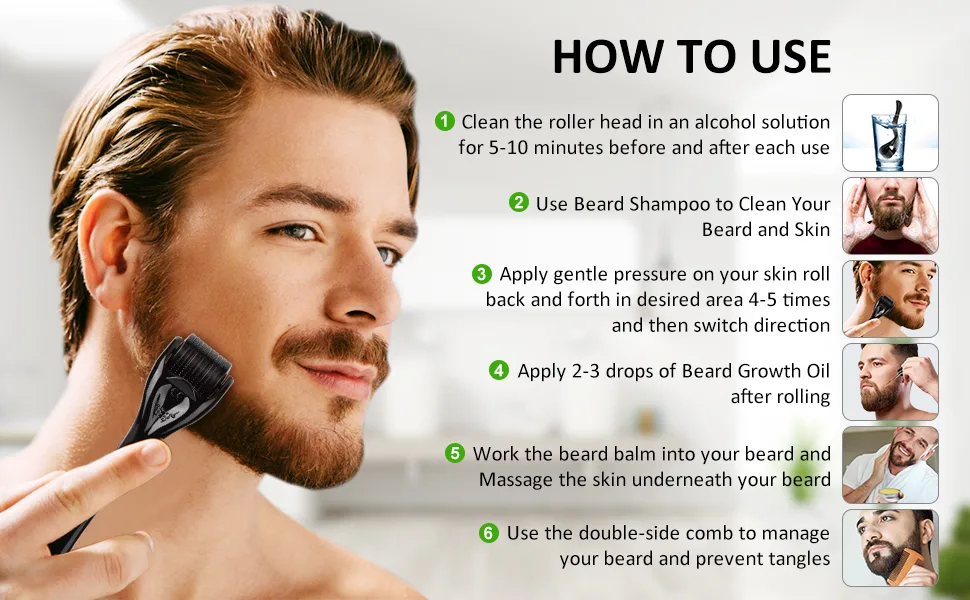 Beard Growth Kit - Derma Roller for Beard Growth, Beard Kit with Beard Roller, 2 Packs Beard Growth Oil, Beard Wash, Beard Balm, Beard Comb, Storage Bag, E-Book - Gifts for Dad Men Husband Boyfriend - product information 12
