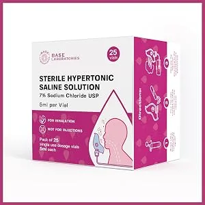 Base Labs 7% Hypertonic Saline Solution for Nebulizer Machine | Sterile Saline Solution for Inhalation| Helps with Respiratory Treatments, Clears Lungs, Mucus & Congestion l 25 Vials 5ml Unit Dose - about base labs