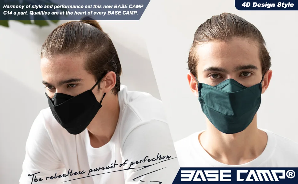 BASE CAMP Reusable Cloth Face Masks 100% Cotton Washable Adjustable Breathable Fabric Mask with Filter Pocket 1black+1green - product information 3