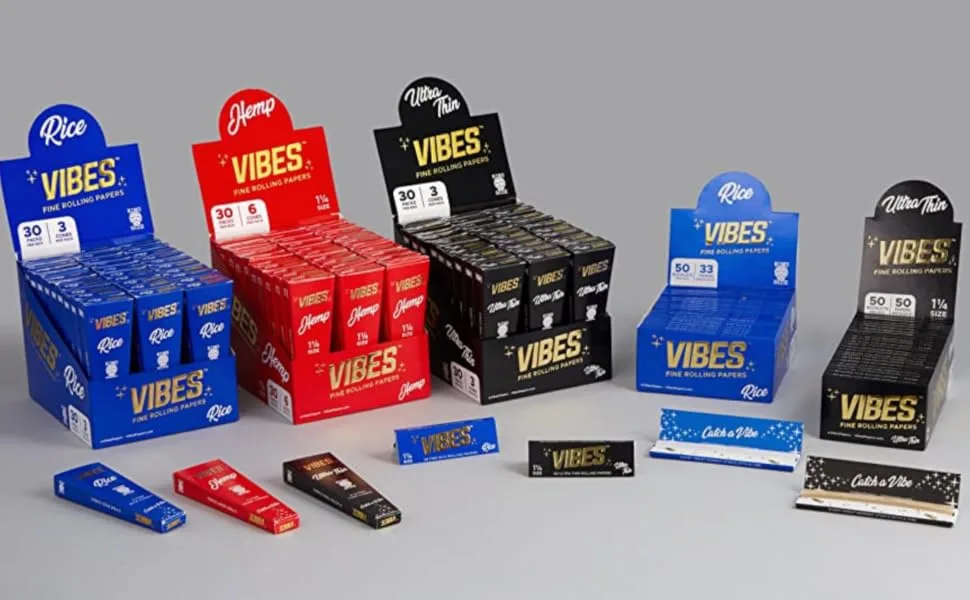Vibes Rolling Papers 1.25 Natural Hemp Paper With Chlorine Free Technology and Arabic Gum 50 Count Display Box (50 Sheets Per Pack) (Hemp 1.25 inches) - VIBES ROLLING PAPERS LINE UP