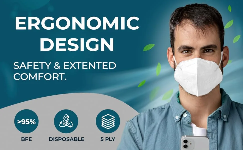  20 PACK 5-Ply Disposable Face Mask - Premium Material and Comfortable Fit for Safe and Effective Wear - Disposable Face Mask