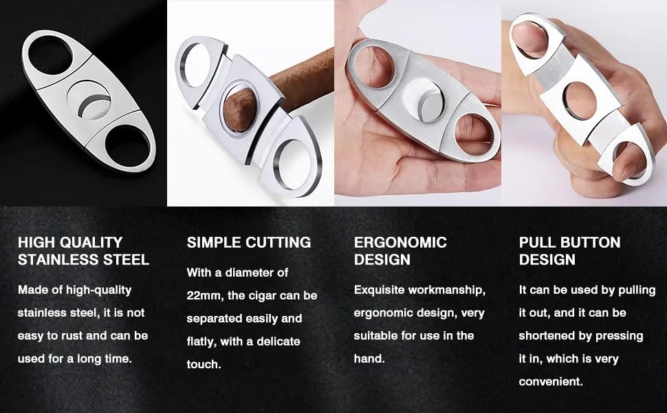 2 Pack Cigar Cutter with Protective Cover Stainless Steel Pocket Cigar Tool for Most Cigars (Silver) - product information 2