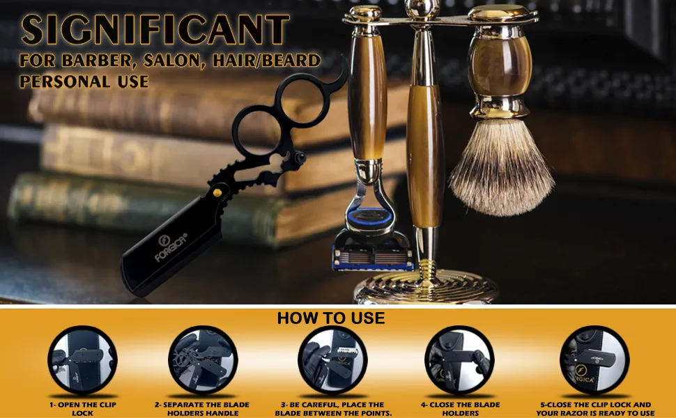 Barber Straight Razor Professional Straight Edge Razor for Men -100 Derby Blades Double Ring Barber Razor Compatible with Double Edge Blade Beard Shaping tool (Black) - straight razor cut throat razor