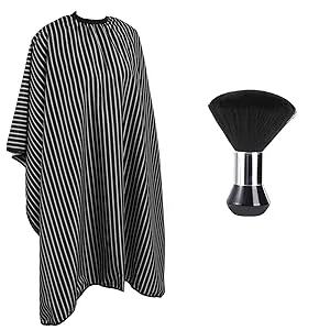Barber Cape and Neck Duster Brush,Waterproof Polyester Salon Hair Cutting Cape, Haircut Cape with Adjustable Elastic Neckline Black and White Stripes - barber accessories
