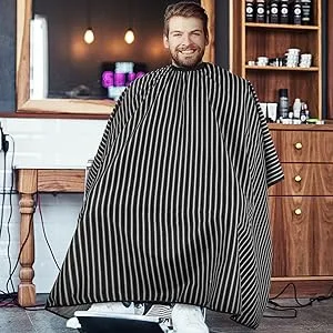 Barber Cape and Neck Duster Brush,Waterproof Polyester Salon Hair Cutting Cape, Haircut Cape with Adjustable Elastic Neckline Black and White Stripes - barber accessories