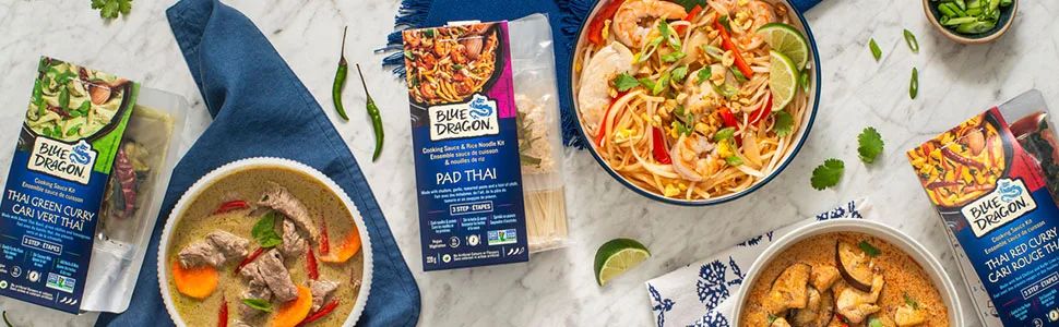 Blue Dragon 3 Step Pad Thai Meal Kit 6 Pack Vegetarian Vegan Non GMO Verified No Artificial Colours or Flavours - Blue Dragon Meals