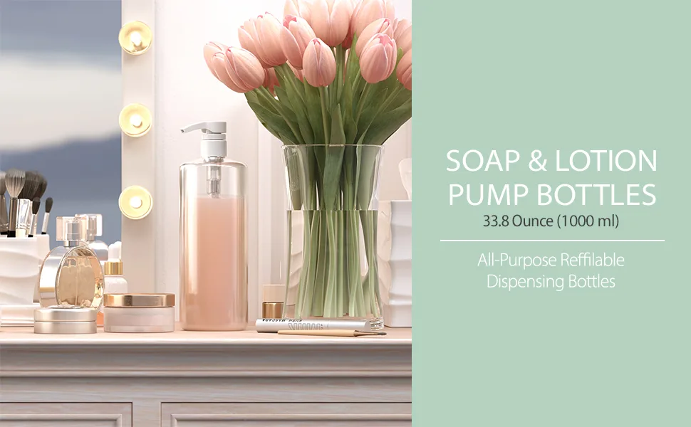 Bar5F Empty Shampoo Pump Bottle, 32Oz(1Liter), BPA-Free, Plastic (PETE1) Cylinder, White Pump, 1 Count (Pack of 1), (32OZCBOTTLEWP.1) - bar5f empty liter bottles with set of 3