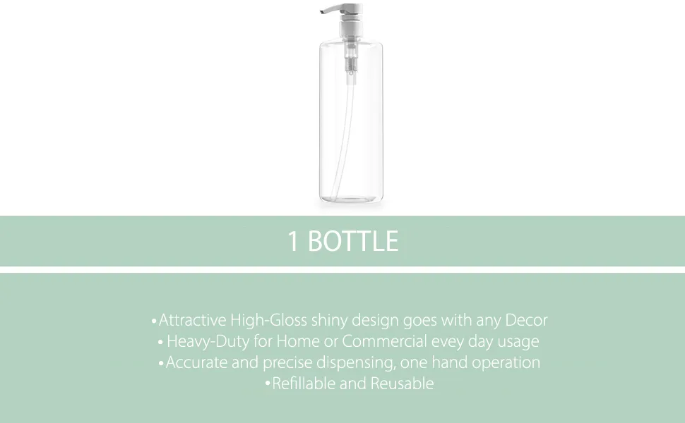 Bar5F Empty Shampoo Pump Bottle, 32Oz(1Liter), BPA-Free, Plastic (PETE1) Cylinder, White Pump, 1 Count (Pack of 1), (32OZCBOTTLEWP.1) - bar5f empty refillable pump bottles liter size