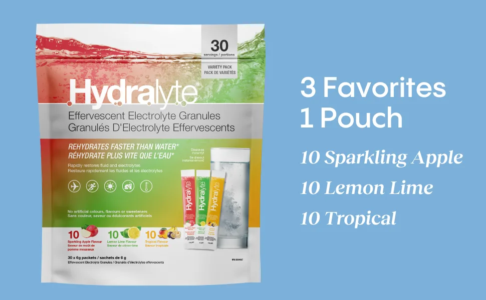HydraLyte Electrolyte Powder Low Sugar Electrolyte Packets Designed for Rapid Hydration Safe Hydration for All Ages - Made with All Natural Ingredients 30 Servings Tropical Variety - Tropical Variety Pack