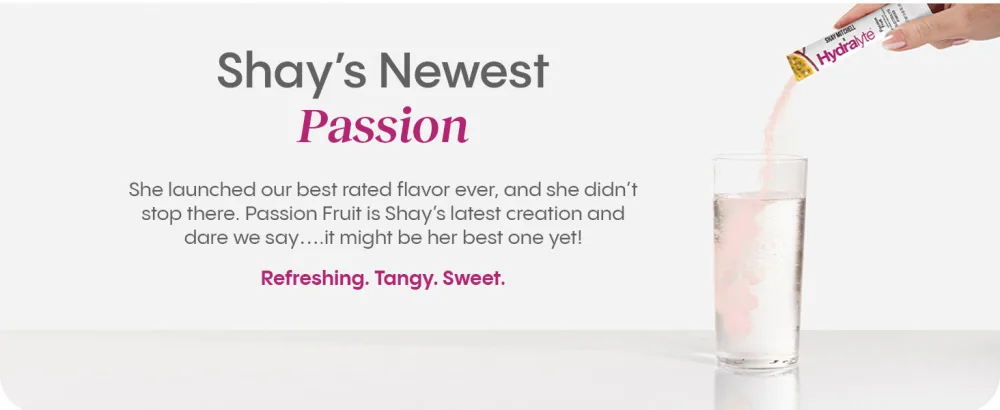 Shay Mitchell x HydraLyte Passion Electrolyte Powder Low Sugar Electrolyte Packets Designed for Rapid Hydration Safe Hydration for All Ages - Made with All Natural Ingredients 36 Servings Passion Fruit - Passion Fruit Flavoured Electrolytes