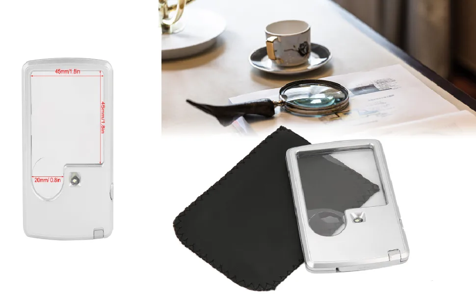 Card Type Magnifying Glasses Credit Card Sized Magnifying Lenses Ideal Pocket Magnifier for Reading Magnifying Glass with LED Light and Leather Case - LED ?????