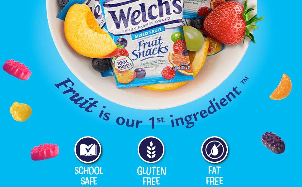 Welch's Fruit Snacks Mixed Fruit & Berries 'N Cherries Bulk Pack Gluten Free Individual Single Serve Bags 22g (Pack of 72) - Fruit is our 1st ingredient