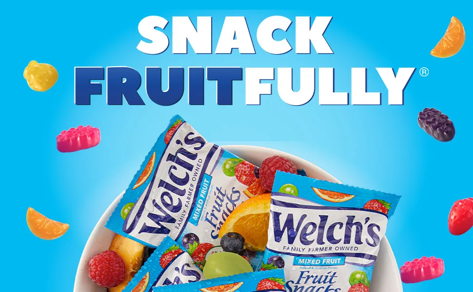 Welch's Fruit Snacks Mixed Fruit & Berries 'N Cherries Bulk Pack Gluten Free Individual Single Serve Bags 22g (Pack of 72) - Snack Fruitfully