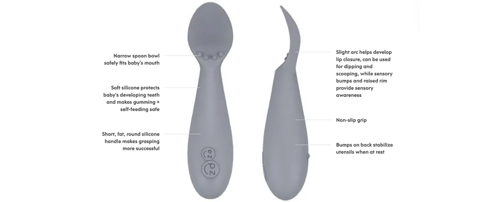 ezpz Tiny Spoon (2 Pack in Blue) - 100% Silicone Spoons for Baby Led Weaning + Purees - Designed by a Pediatric Feeding Specialist - 4 Months+ - meet the ezpz tiny spoons
