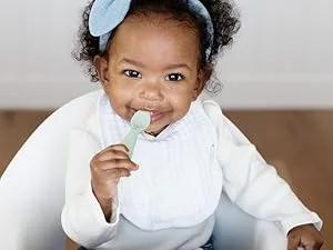 ezpz Tiny Spoon (2 Pack in Blue) - 100% Silicone Spoons for Baby Led Weaning + Purees - Designed by a Pediatric Feeding Specialist - 4 Months+ - mini utensils sage