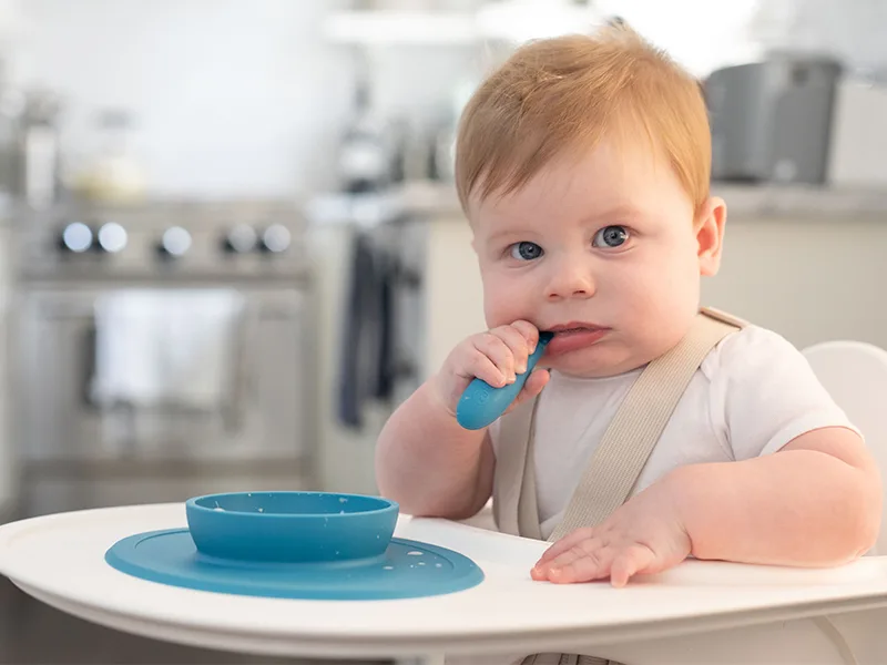 ezpz Tiny Spoon (2 Pack in Blue) - 100% Silicone Spoons for Baby Led Weaning + Purees - Designed by a Pediatric Feeding Specialist - 4 Months+ - the ezpz tiny spoons for infants