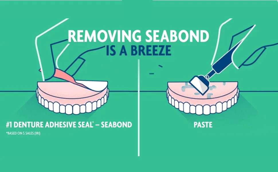Sea Bond Secure Denture Adhesive Seals Fresh Mint Lowers 15 Count - easy removal