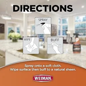 Weiman Granite Cleaner Polish and Protect 3 in 1-2 Pack - Streak-Free pH Neutral Formula for Daily Use on Interior & Exterior Natural Stone - directions