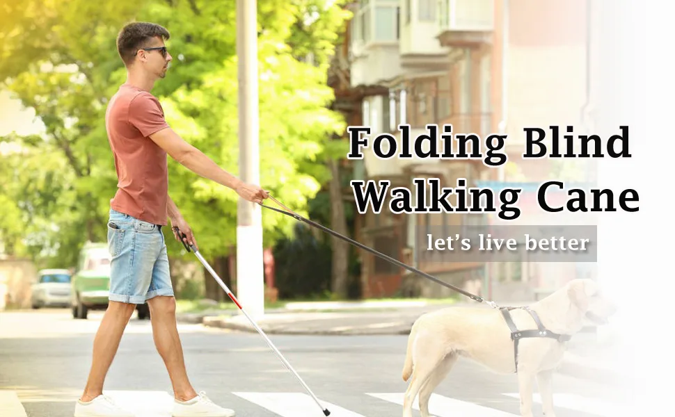 Baitaihem Folding Blind Cane Reflective Red Folding Walking Stick for Vision Impaired and Blind People - cane