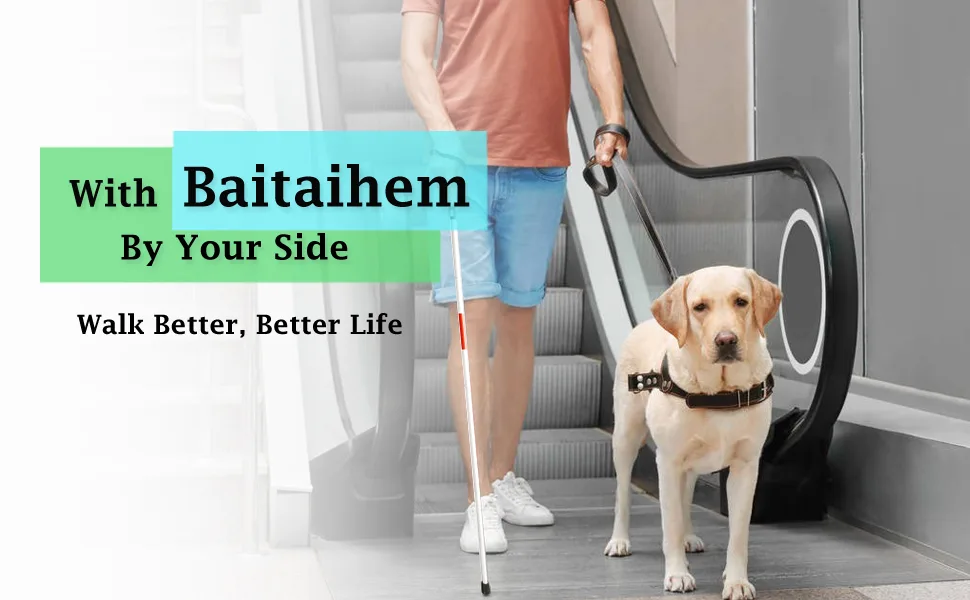 Baitaihem Folding Blind Cane Reflective Red Folding Walking Stick for Vision Impaired and Blind People - Folding Walking Stick