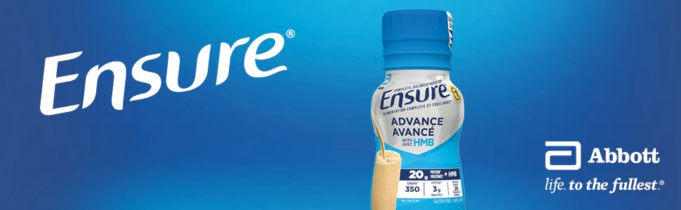 Ensure Advance Meal Replacement Shakes Protein Shakes With 20 g Of Protein To Help Build Muscle Vanilla 4 x 235-mL Bottles - Vanilla Ensure Advance protein shake on blue background