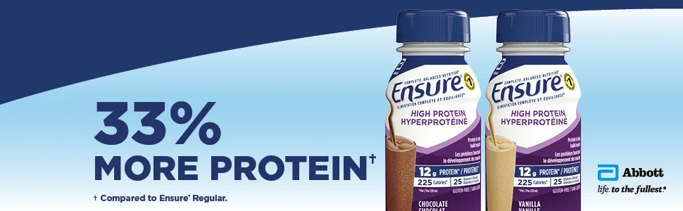 Ensure High Protein 12 g Meal Replacement Shakes Value Pack Protein Shakes With Protein To Help Build Muscle Strawberry 6 x 235-mL Bottles - Ensure High Protein 12 g vanilla and chocolate with 33% more protein than Ensure Regular