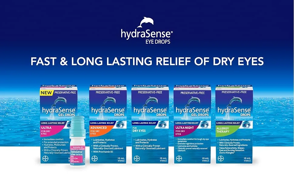 hydraSense Advanced Eye Drops Single Use Vials Fast and Long-Lasting Relief Preservative Free With Provitamin B5 20 Count - hydrasense dry eye relief, fast, long lasting relief of dry eyes, eye drops, eyedrops, dry eye