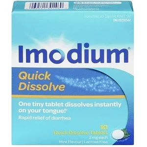 Imodium Diarrhea Relief Quick-Dissolve Mint Flavour Tablets Quick Dissolve Diarrhea Relief Loperamide Hydrochloride 10 Count 10 Count (Pack of 1) - product information 2