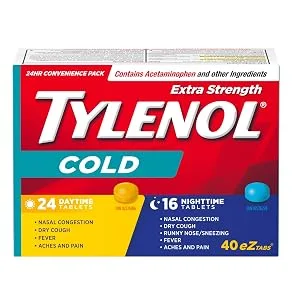 TYLENOL Extra Strength Cold eZ Tabs Relieves Cold symptoms Daytime and Nighttime Convenience Pack 40ct - tylenol cold