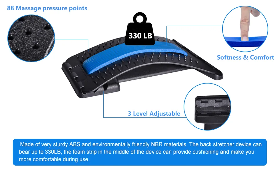 Back Stretcher, Lumbar Back Pain Relief Device, Spine Board, Back Cracker, Multi-Level Back Massager Lumbar, Pain Relief for Herniated Disc, Sciatica, Scoliosis, Lower and Upper Back Stretcher Support Black, Blue - product information 3