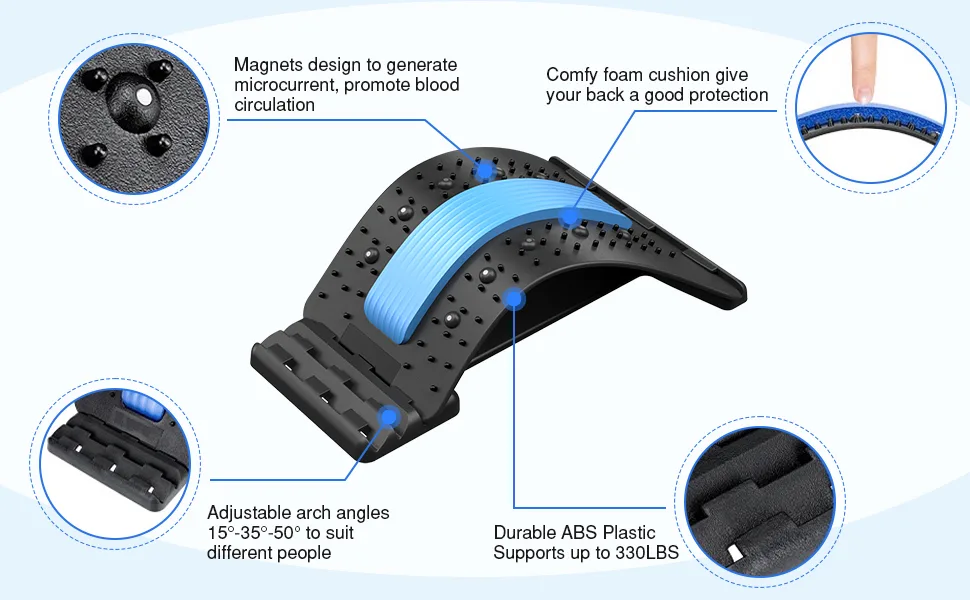 Back Stretcher, Lumbar Back Cracker Board Pain Relief Device, Multi-Level Lumbar Back Massager, Pain Relief for Herniated Disc, Sciatica, Scoliosis, Lower and Upper Lumbar Support Stretcher Black - product information 3