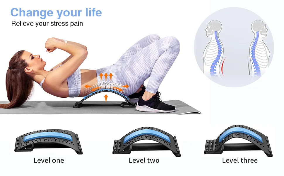 Back Stretcher, Lumbar Back Cracker Board Pain Relief Device, Multi-Level Lumbar Back Massager, Pain Relief for Herniated Disc, Sciatica, Scoliosis, Lower and Upper Lumbar Support Stretcher Black - product information 8