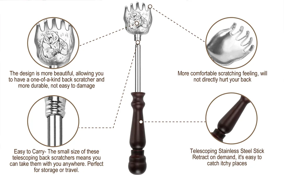 Back Scratcher Extendable, Telescoping Backscratchers for Adults Wooden Handle, Portable Backscratchers for Men Women with Carrying Bag 1 - back scratcher