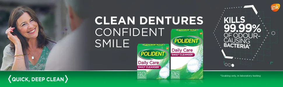 Polident Daily Denture Cleaner 4 in 1 Cleaning System Stain and Plaque Remover Triple Mint Fresh 96 Tablets (Packaging May Vary) Beauty - Clean