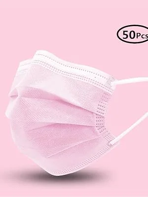 3-Ply Disposable Face Masks Pack of 50 - Pink Mask