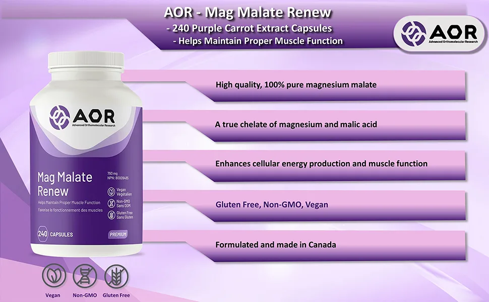 AOR - Mag Malate Renew - 240 Capsules - Helps Maintain Proper Muscle Function 240 count (Pack of 1) - B08YGSFWWS