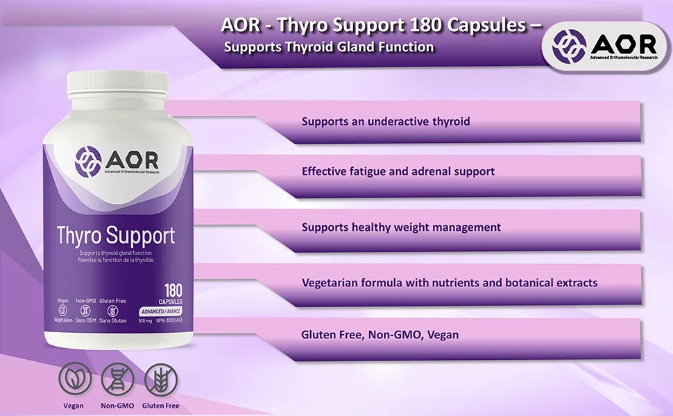 AOR - Thyro Support - 180 Capsules - Supports Thyroid Gland Function 180 count (Pack of 1) - B08YGLWRGC