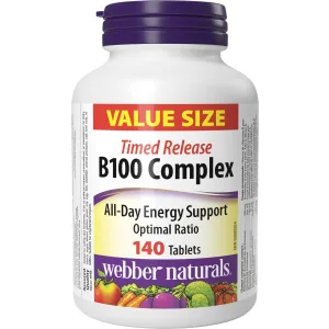 Webber Naturals Vitamin B100 Complex 90 Tablets Supports Energy Production and Metabolism Vegan 90 count (Pack of 1) B Complex - B100 Value Size